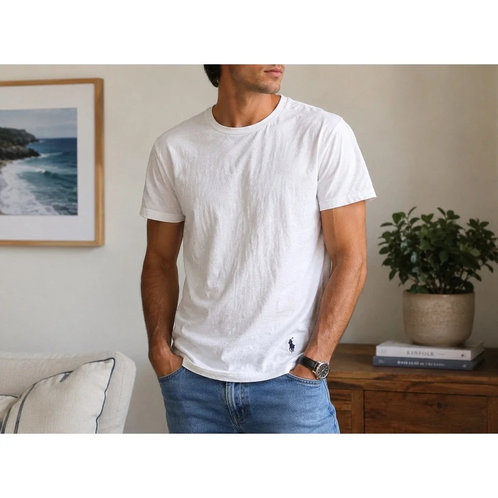 Polo Ralph Lauren Mens White Classic Fit Crewneck T-Shirt XL Navy Pony Logo